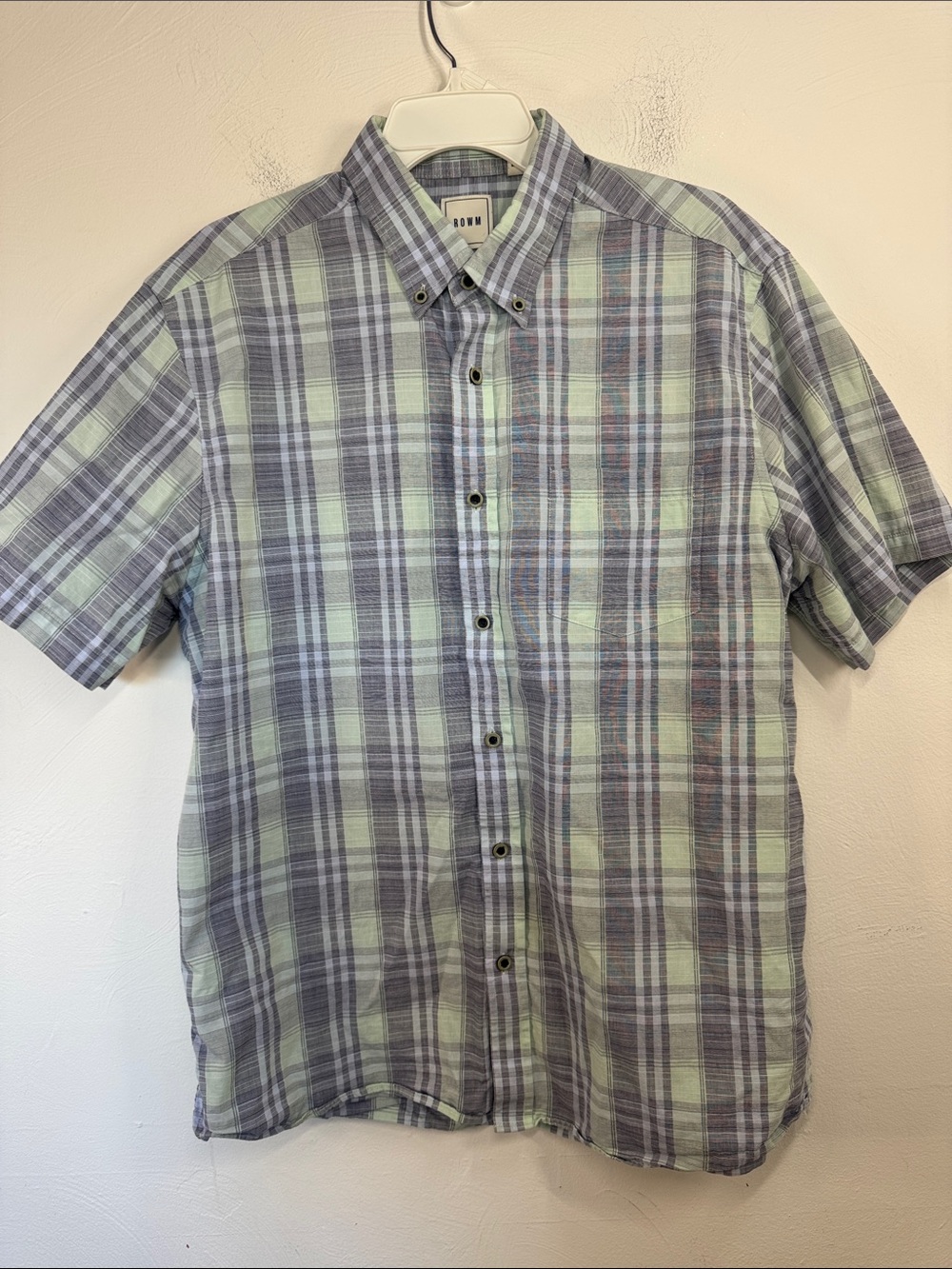 Men's Short-Sleeve Plaid Button-Down Shirt 100% Cotton Church Party Preppy